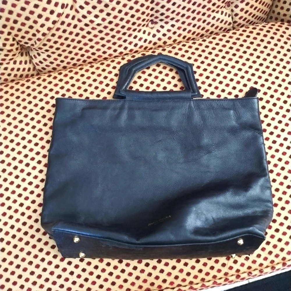 Anna Paola Black Leather Tote Bag